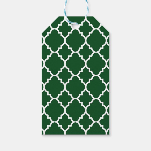 Étiquettes-cadeau Dark Green White Quatrefoil (Devant)