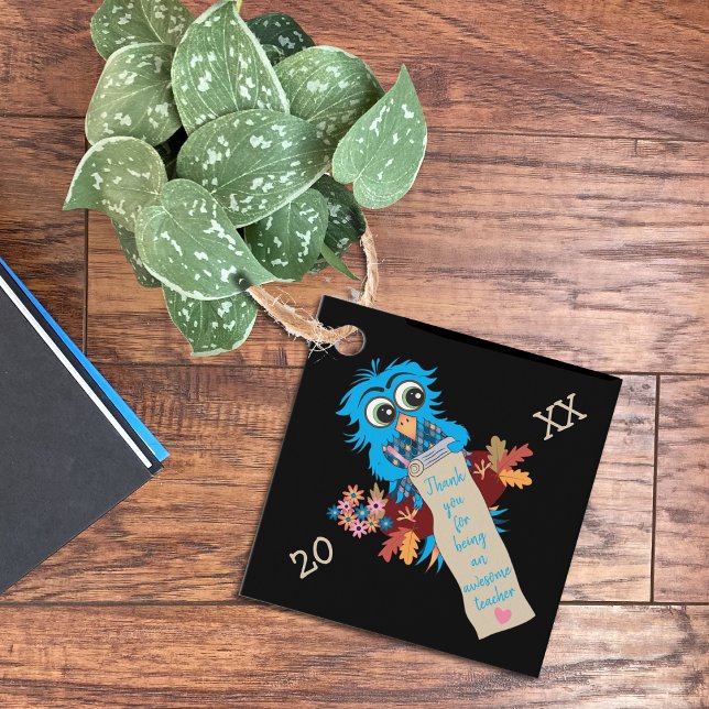 Étiquettes Cadeau de l'enseignant avec chouette bl (Créateur téléchargé)