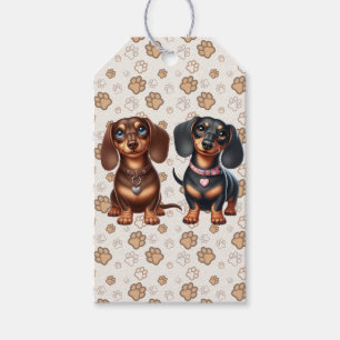 Étiquettes-cadeau De mignons amis dachshund