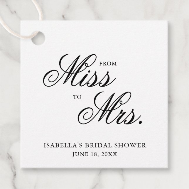 Étiquettes Cadeau De Miss à Mrs Calligraphie Élégante pour Enterreme (Devant)