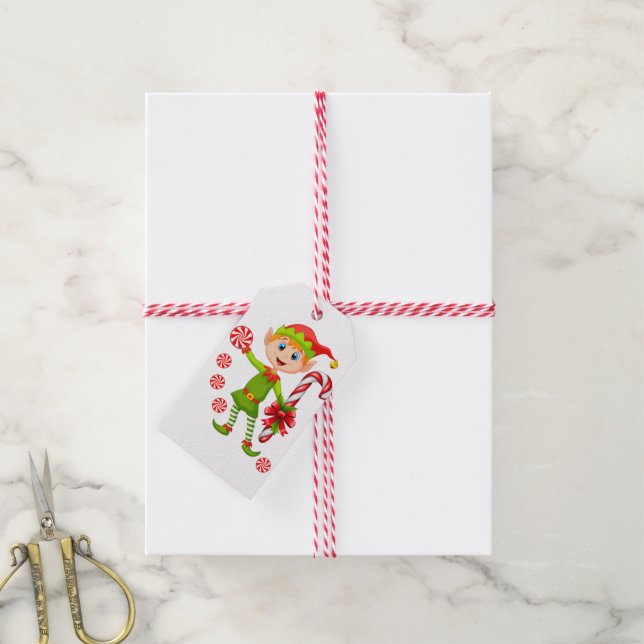 Étiquettes Cadeau de Noël Elf Pepperment (Avec de la ficelle)