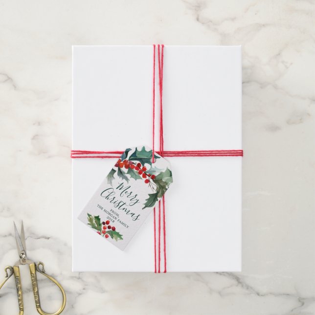 Étiquettes Cadeau de Noël Holiday Holly (Avec de la ficelle)