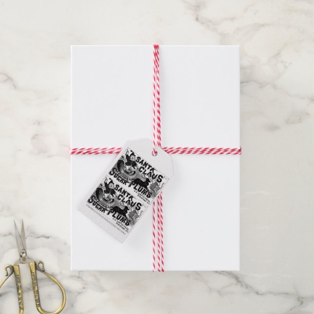 Étiquettes Cadeau de Noël Vintage Père Noël (Avec de la ficelle)