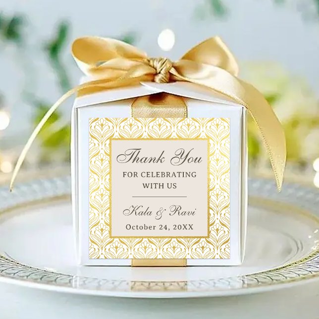 Étiquettes Cadeau de remerciement floral Art déco doré (return gift favor sticker labels, indian wedding favors, hindu wedding favors, mehndi sangeet)
