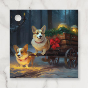 Étiquettes Cadeau Décor de Noël Corgi Snowy Sleigh