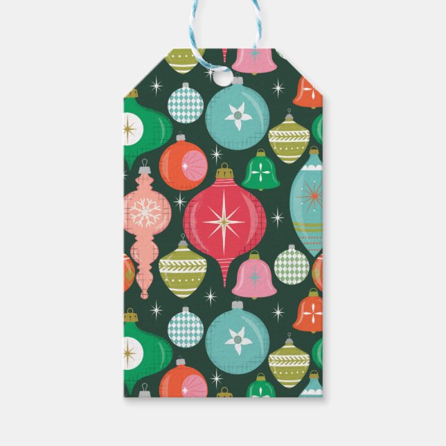 Étiquettes-cadeau Décor de Noël Retro Vert (Devant)
