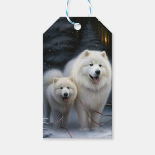 Étiquettes-cadeau Décor de Noël Samoyed Snowy Sleigh