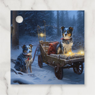 Étiquettes Cadeau Décor de Noël traîneau enneigé Blue Heeler 