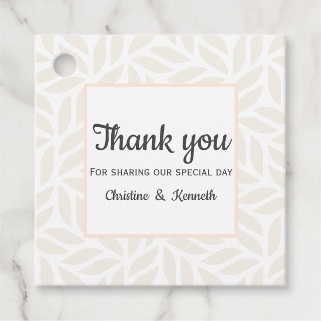 Étiquettes Cadeau Délicat feuilles abstraits merci mariage (Devant)