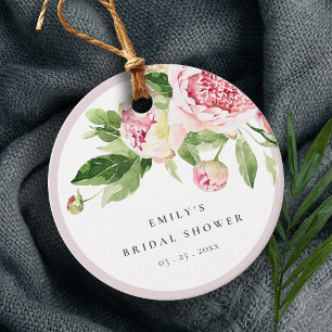 Étiquettes Cadeau Délicate Fête de Mariage Florale Rose Vert Paeonia
