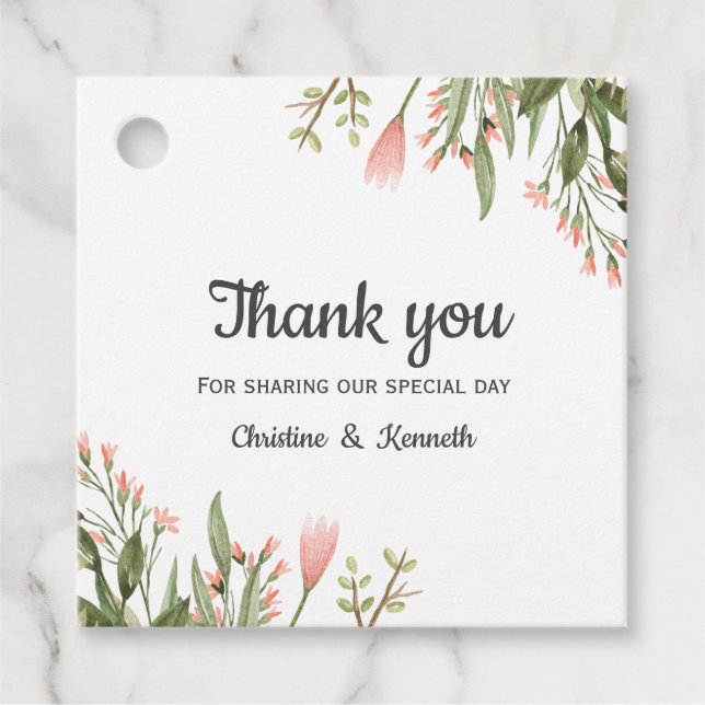Étiquettes Cadeau Delicate fleur sauvage rose merci mariage (Devant)