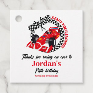 Étiquettes Cadeau Démarrez vos moteurs Red Race Car N'importe quel M