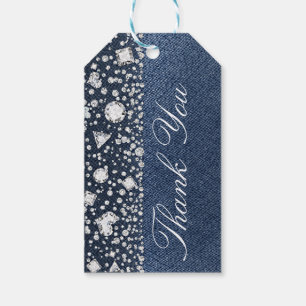 Étiquettes-cadeau Denim Bleu Jean & Diamants Bling Diamant Glam