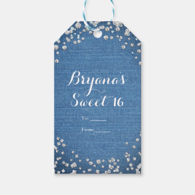 Étiquettes-cadeau Denim & Diamonds Glam Scattered Bling Party Favori (Devant)