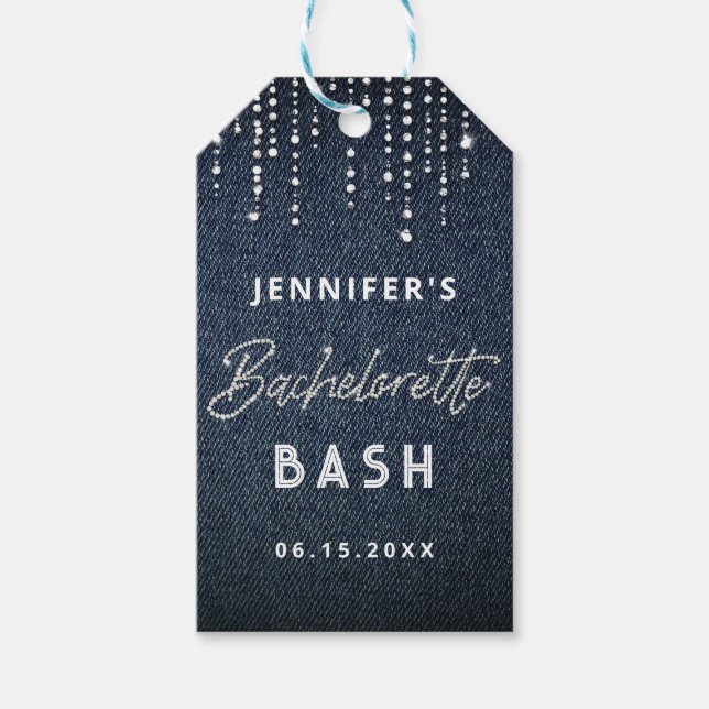Étiquettes-cadeau Denim Diamonds Parties scintillant Drippings Marin (Devant)