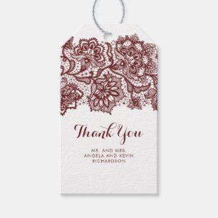 Étiquettes-cadeau Dentelle Bourgogne Élégante Mariage