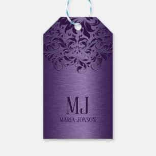Étiquettes-cadeau Dentelle violette en aluminium brossé métallisé vi