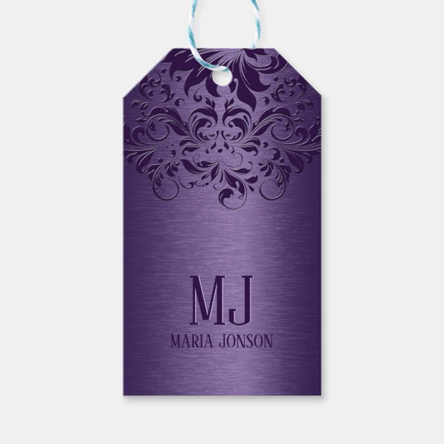 Étiquettes-cadeau Dentelle violette en aluminium brossé métallisé vi (Devant)