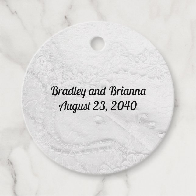 Étiquettes Cadeau Dentelles et perles blanches et argentées sur Mari (Devant)