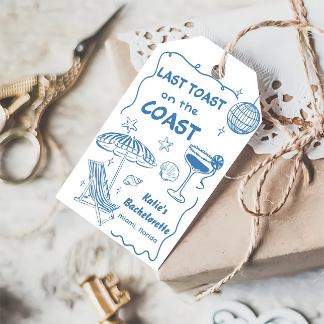 Étiquettes-cadeau Dernier Toast Coast en Whimsical Bachelorette Bleu (Créateur téléchargé)
