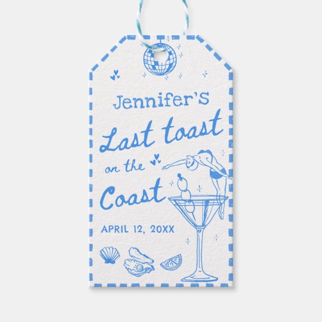Étiquettes-cadeau Dernier Toast Sur La Côte Bachelorette Fête (Devant)