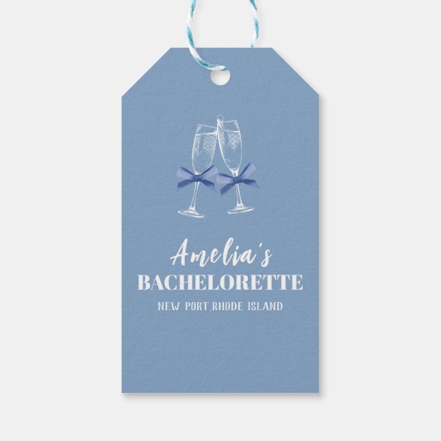 Étiquettes-cadeau Dernier toast sur la côte bleu bachelorette bienve (Dos)