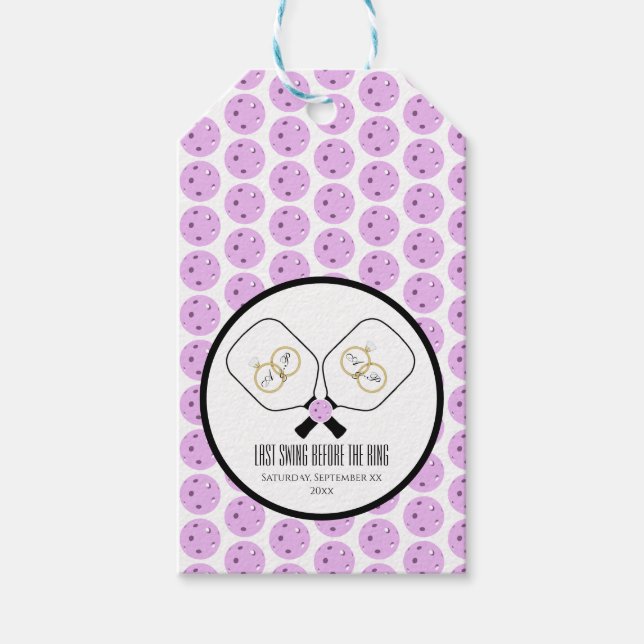 Étiquettes-cadeau Dernière swing avant la bague Mariage Pickleball (Devant)