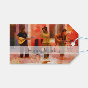 Étiquettes-cadeau Des Musiciens De Rue Jouent Ensemble Joyeux Annive