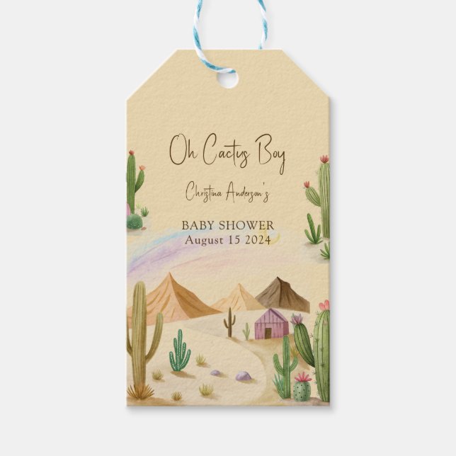 Étiquettes-cadeau Désert Oh Cactus Boy Boho Arch Baby shower (Devant)