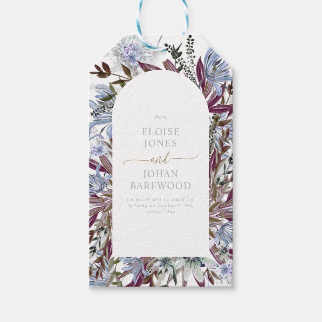 Étiquettes-cadeau Design fleur sauvage rustique bleu et prune (Devant)