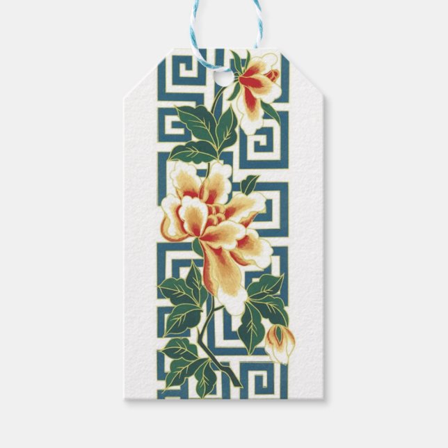 Étiquettes-cadeau Design floral chinois (Devant)