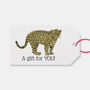 Étiquettes-cadeau Dessin de chat tacheté vintage léopard guépard