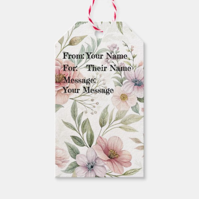 Étiquettes-cadeau Dessin de motif floral Message personnalisé pastel (Devant)