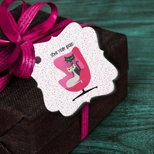 Étiquettes Cadeau Deux Chats Plutôt Mi-Siècle Chaise rose Pois