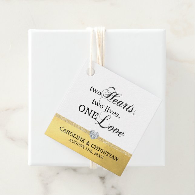 Étiquettes Cadeau Deux Coeurs Deux Vies Un Amour Blanc Mariage Or (En situation)