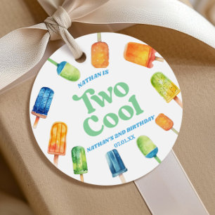 Étiquettes Cadeau Deux Cool Blue Retro Fête d'anniversaire Popsicle 