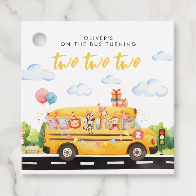 Étiquettes Cadeau Deux deux autobus scolaires (Devant)