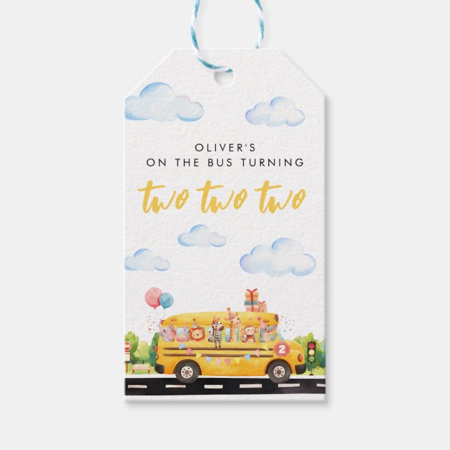 Étiquettes-cadeau Deux deux autobus scolaires (Devant)