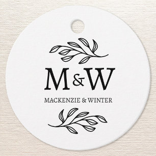 Étiquettes Cadeau Deux noms de monogramme Mariage Élégant Botanique