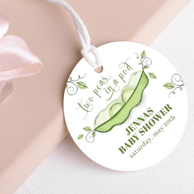 Étiquettes Cadeau Deux pois verts neutres selon le sexe dans un podi (Two peas in a pod custom favor tags. )