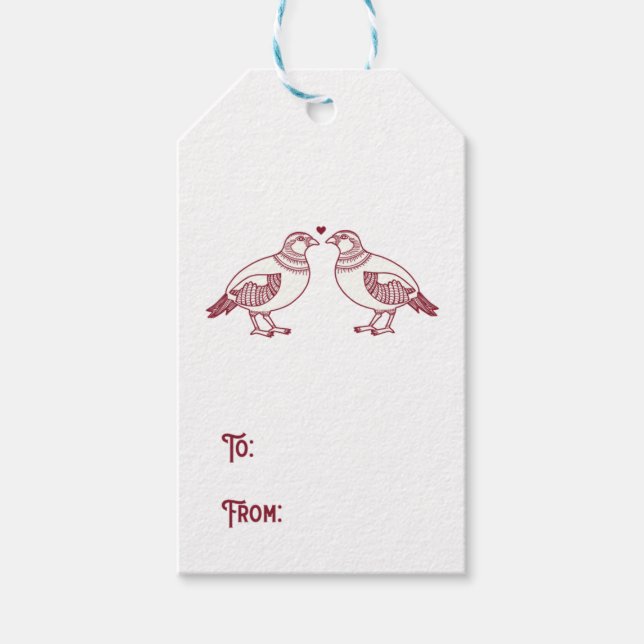 Étiquettes-cadeau Deux tourterelles Noël en rouge (Devant)