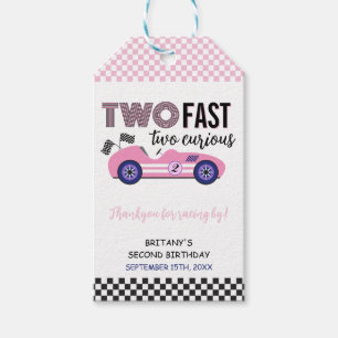 Étiquettes-cadeau Deux voitures de course rose rapide deuxième anniv