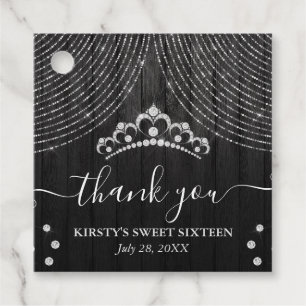 Étiquettes Cadeau Diadème en diamant argenté sur Sweet Sixteen en bo