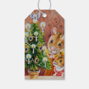 Étiquettes-cadeau Dickens Christmas Tree Trimming Souris Art