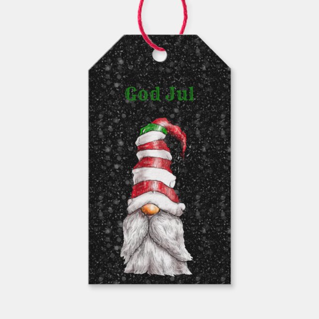 Étiquettes-cadeau Dieu Jul Red Gnome (Devant)