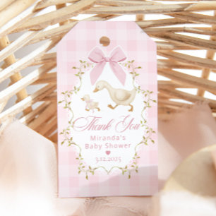 Étiquettes-cadeau Dinde Rose Arc-en-ciel Gingham Baby Shower Merci
