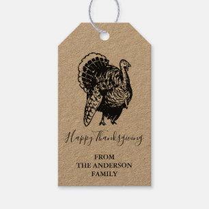 Étiquettes-cadeau Dinde sauvage Kraft de Thanksgiving heureux