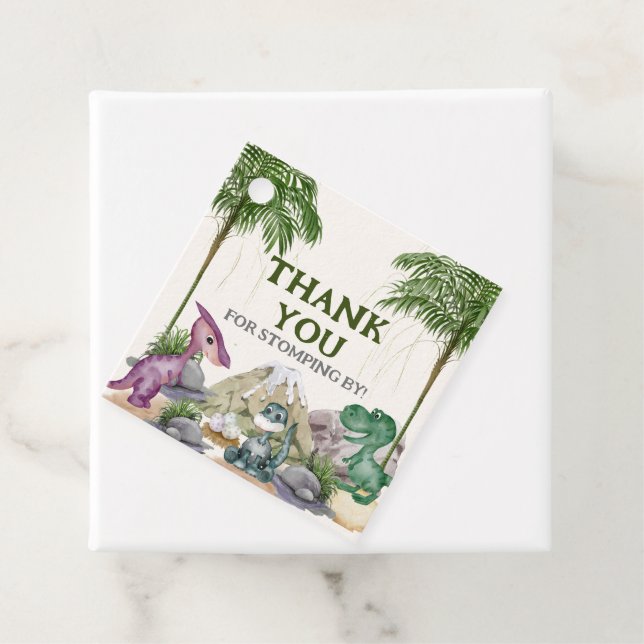 Étiquettes Cadeau Dinosaur Anniversaire T-rex Aquarelle (En situation)