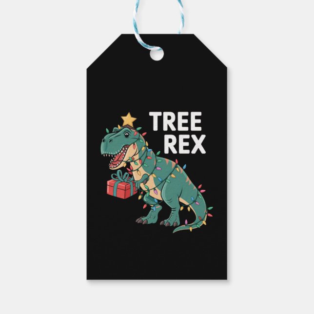 Étiquettes-cadeau Dinosaur Arbre de Noël Rex Pyjamas de Noël Lumière (Dos)