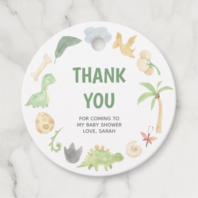 Étiquettes Cadeau Dinosaur Merci Baby shower genre neutre (Devant)